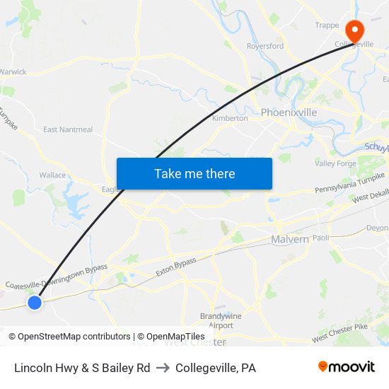Lincoln Hwy & S Bailey Rd to Collegeville, PA map
