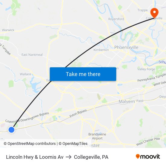 Lincoln Hwy & Loomis Av to Collegeville, PA map