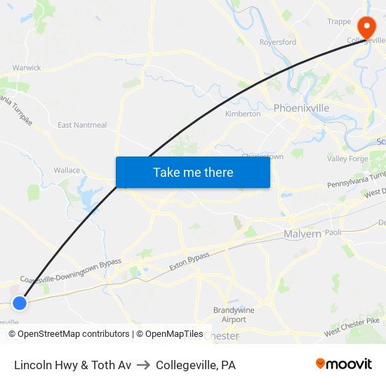 Lincoln Hwy & Toth Av to Collegeville, PA map