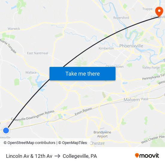 Lincoln Av & 12th Av to Collegeville, PA map