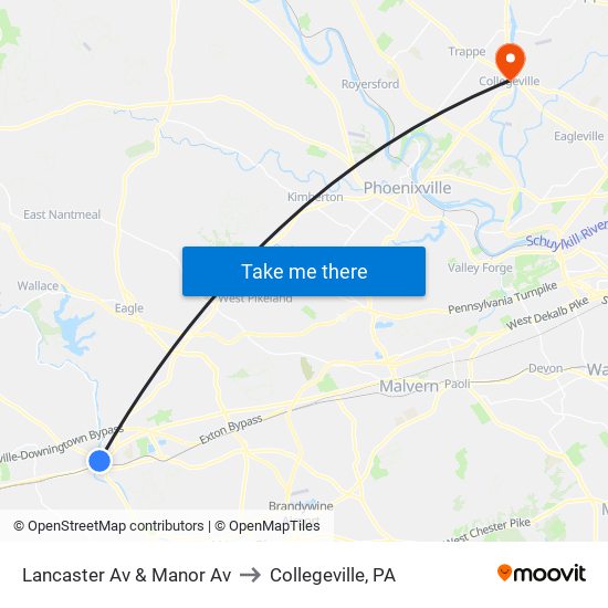 Lancaster Av & Manor Av to Collegeville, PA map