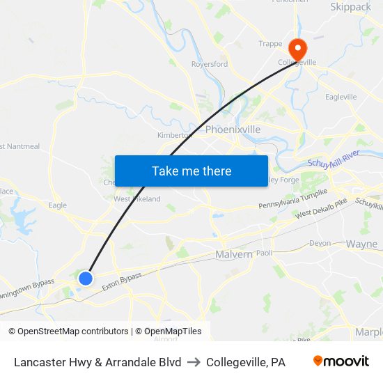 Lancaster Hwy & Arrandale Blvd to Collegeville, PA map