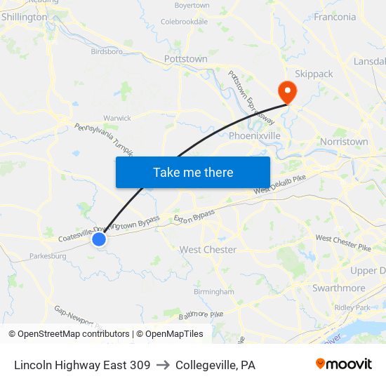 Lincoln Highway East 309 to Collegeville, PA map