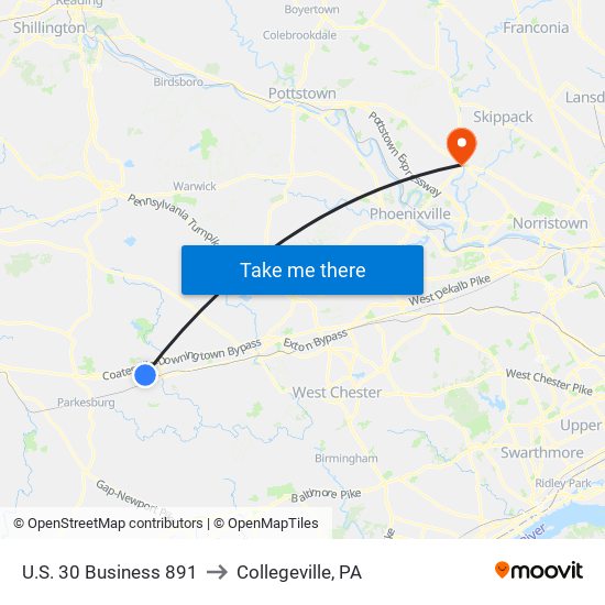 U.S. 30 Business 891 to Collegeville, PA map