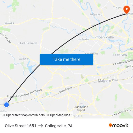 Olive Street 1651 to Collegeville, PA map