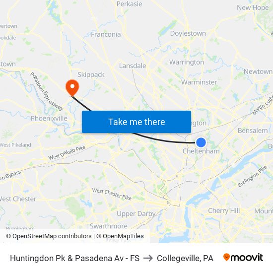 Huntingdon Pk & Pasadena Av - FS to Collegeville, PA map