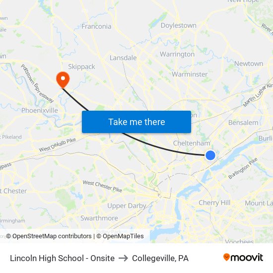 Lincoln High School - Onsite to Collegeville, PA map