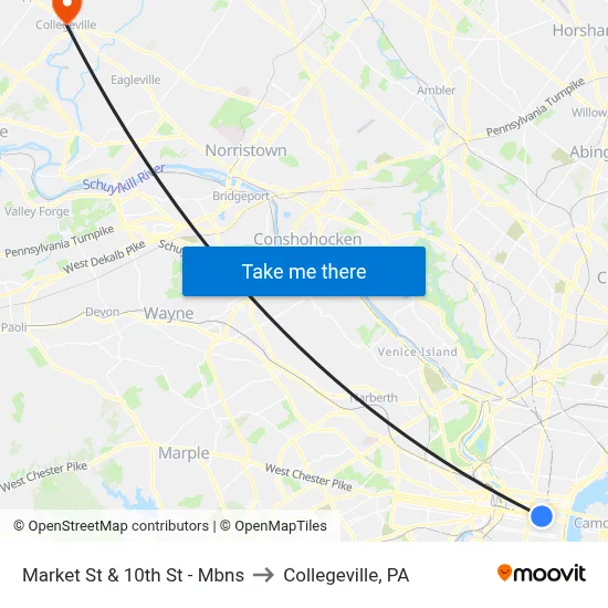Market St & 10th St  - Mbns to Collegeville, PA map