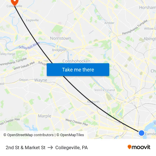 2nd St & Market St to Collegeville, PA map