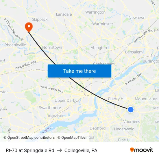 Rt-70 at Springdale Rd to Collegeville, PA map