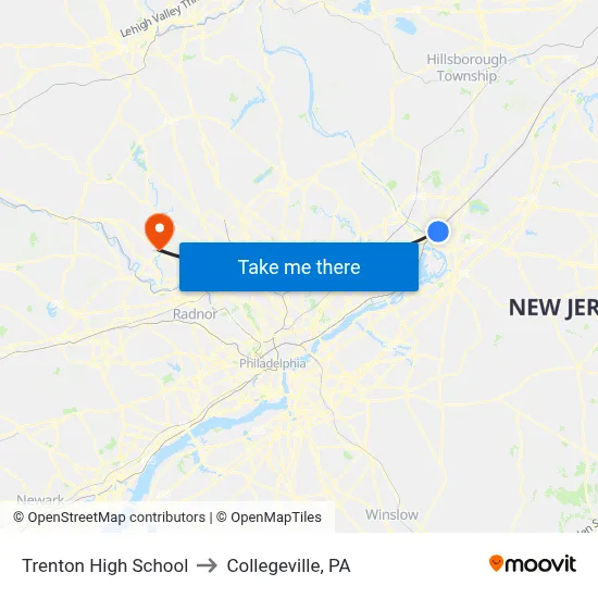 Trenton High School to Collegeville, PA map