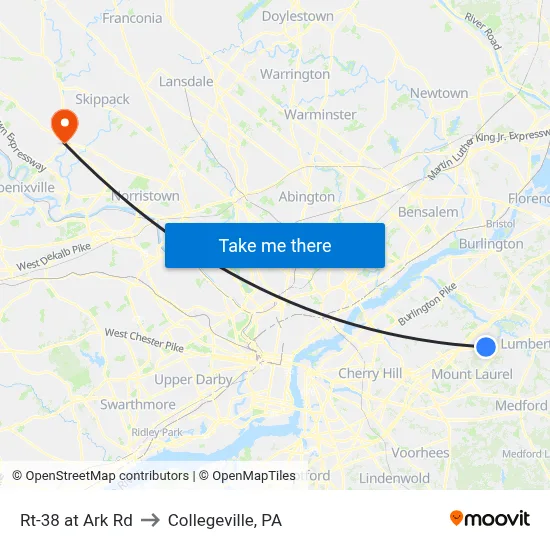 Rt-38 at Ark Rd to Collegeville, PA map