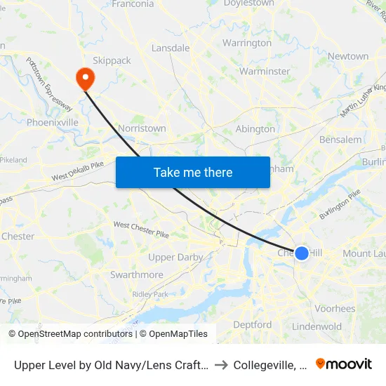 Upper Level by Old Navy/Lens Crafters to Collegeville, PA map
