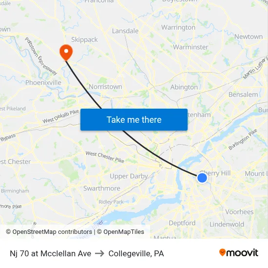 Nj 70 at Mcclellan Ave to Collegeville, PA map