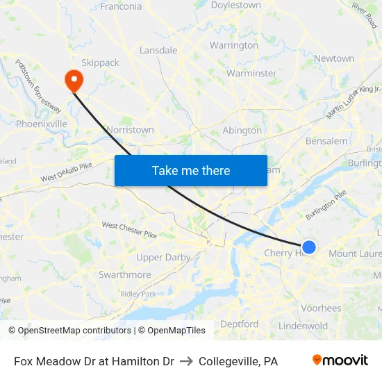 Fox Meadow Dr at Hamilton Dr to Collegeville, PA map