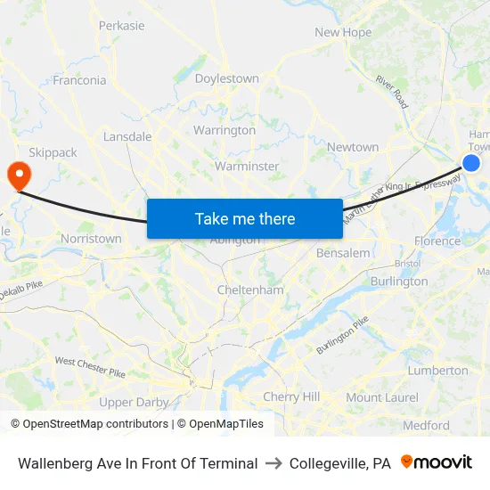 Wallenberg Ave In Front Of Terminal to Collegeville, PA map