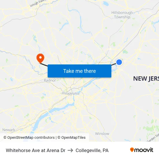 Whitehorse Ave at Arena Dr to Collegeville, PA map