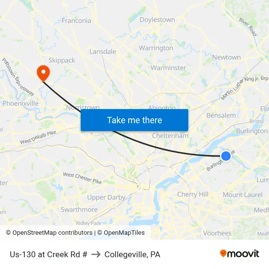 Us-130 at Creek Rd # to Collegeville, PA map