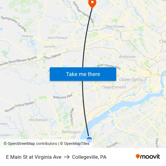 E Main St at Virginia Ave to Collegeville, PA map