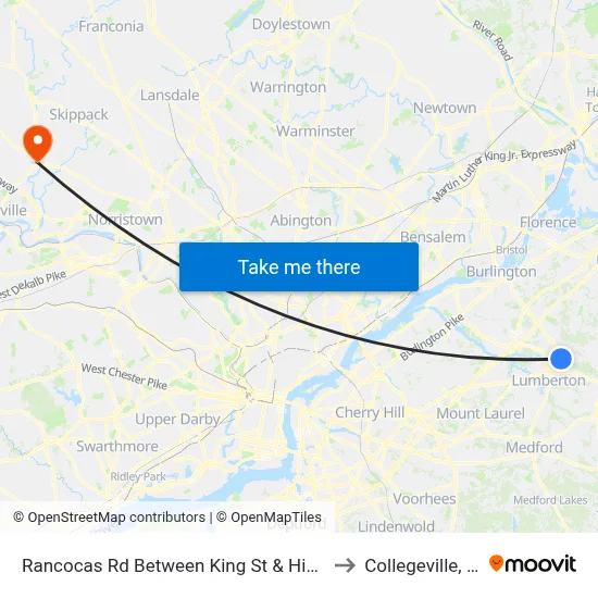 Rancocas Rd Between King St & High St to Collegeville, PA map