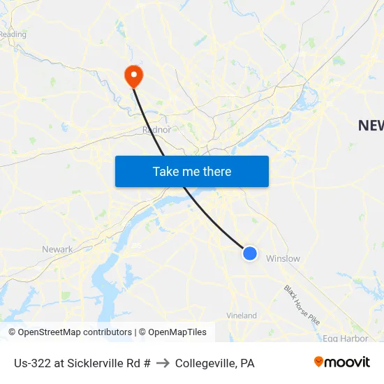 Us-322 at Sicklerville Rd # to Collegeville, PA map
