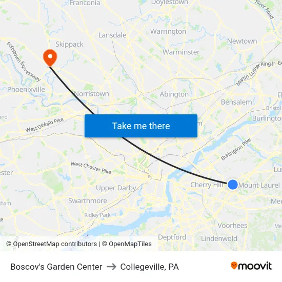 Boscov's Garden Center to Collegeville, PA map