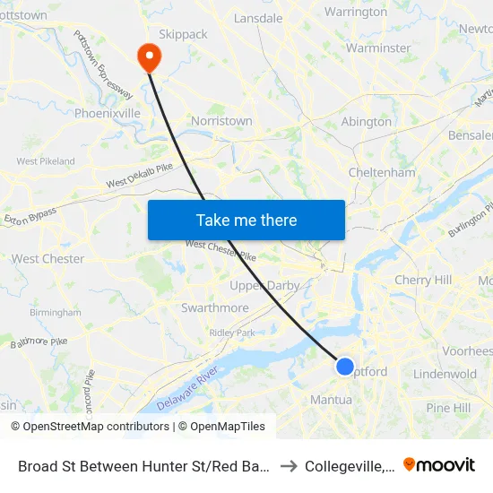 Broad St Between Hunter St/Red Bank Ave to Collegeville, PA map