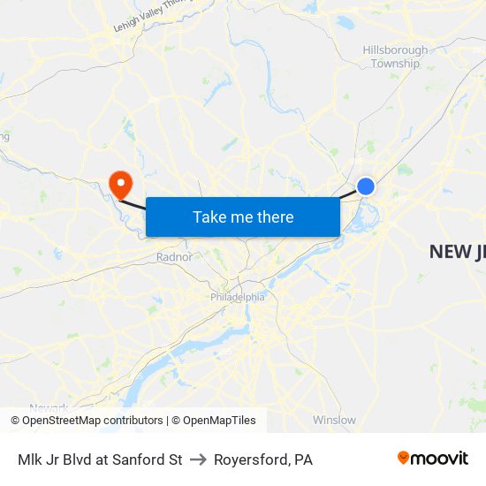 Mlk Jr Blvd at Sanford St to Royersford, PA map