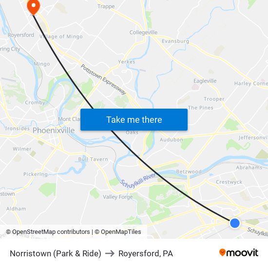 Norristown (Park & Ride) to Royersford, PA map