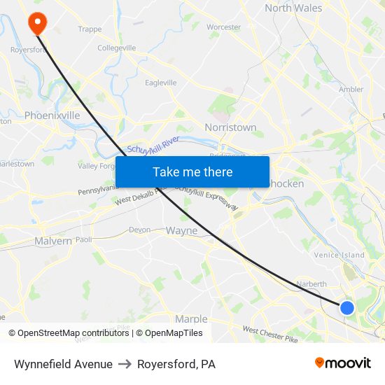 Wynnefield Avenue to Royersford, PA map