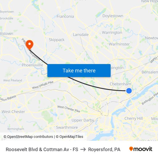 Roosevelt Blvd & Cottman Av - FS to Royersford, PA map