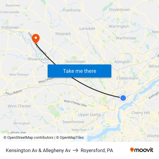 Kensington Av & Allegheny Av to Royersford, PA map
