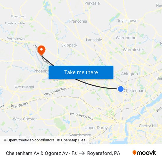 Cheltenham Av & Ogontz Av - Fs to Royersford, PA map