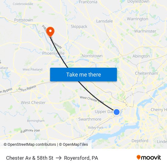 Chester Av & 58th St to Royersford, PA map