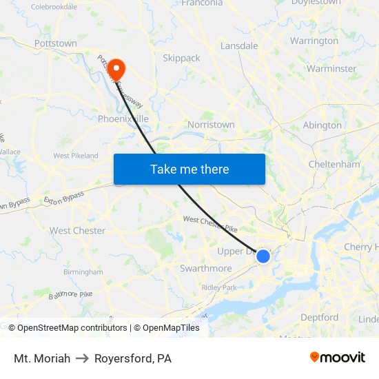 Mt. Moriah to Royersford, PA map