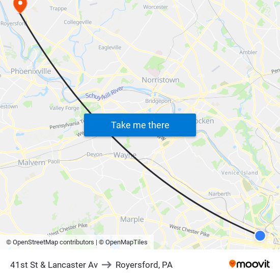 41st St & Lancaster Av to Royersford, PA map