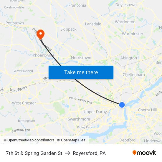 7th St & Spring Garden St to Royersford, PA map