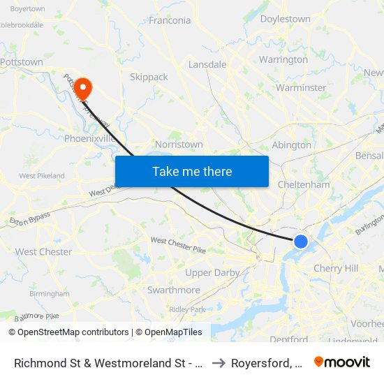 Richmond St & Westmoreland St - FS to Royersford, PA map