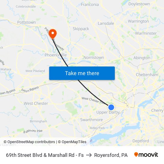 69th Street Blvd & Marshall Rd - Fs to Royersford, PA map