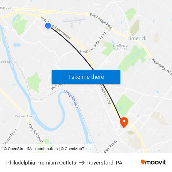 Philadelphia Premium Outlets to Royersford, PA map