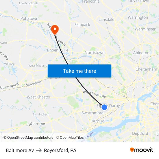 Baltimore Av to Royersford, PA map