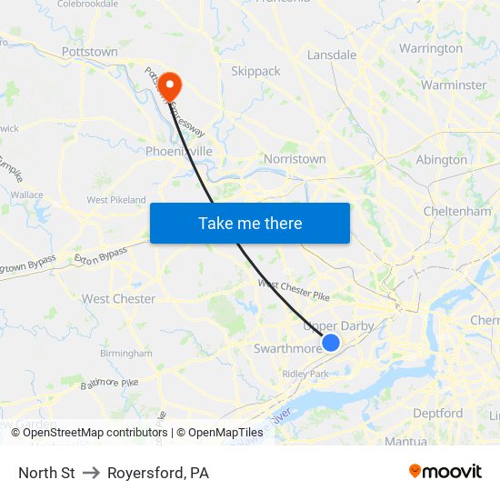 North St to Royersford, PA map