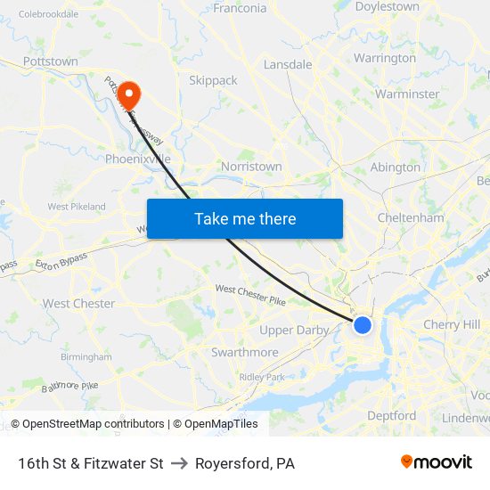 16th St & Fitzwater St to Royersford, PA map