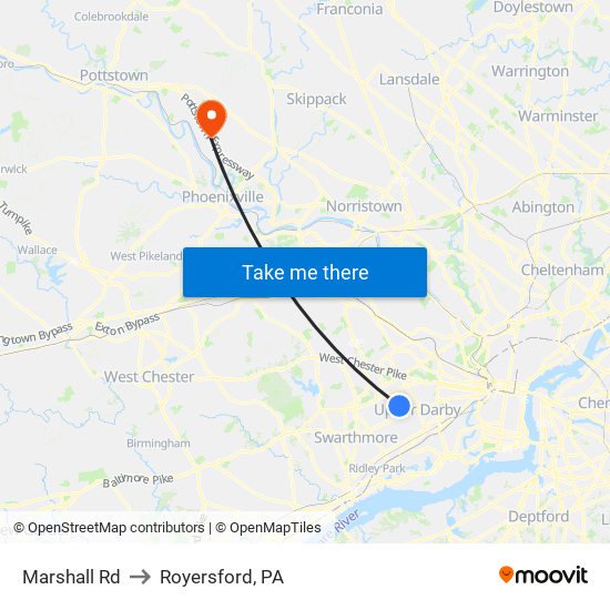 Marshall Rd to Royersford, PA map