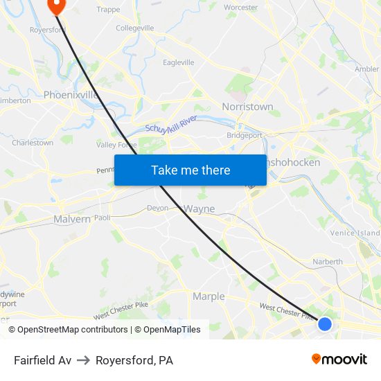 Fairfield Av to Royersford, PA map