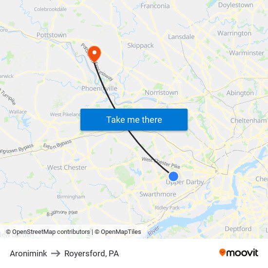 Aronimink to Royersford, PA map