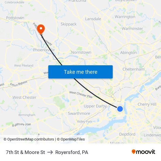 7th St & Moore St to Royersford, PA map