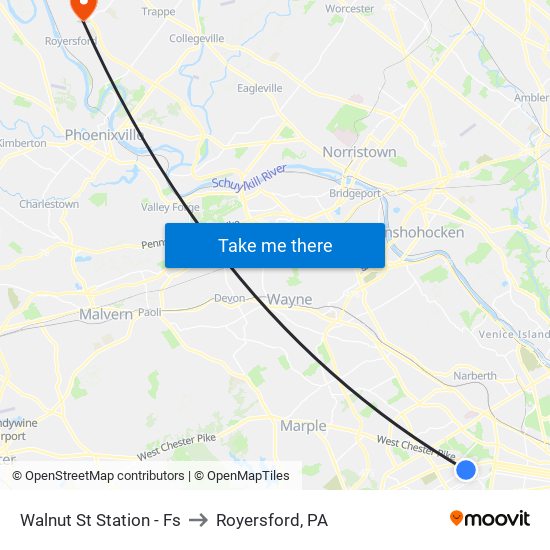 Walnut St Station - Fs to Royersford, PA map