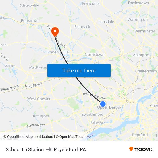School Ln Station to Royersford, PA map