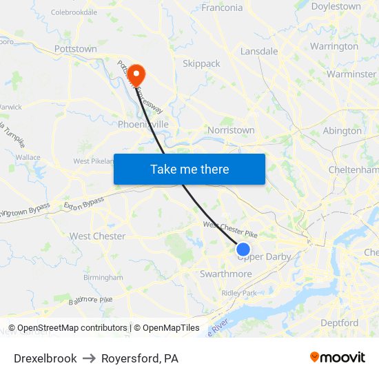 Drexelbrook to Royersford, PA map